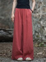 Loose Wide Leg Elasticity Pleated Pockets Solid Color Pants