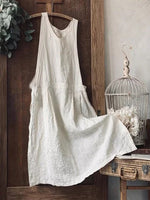 LilyWish Vintage Plain Sleeveless Plus Size Casual Maxi Weaving Dress