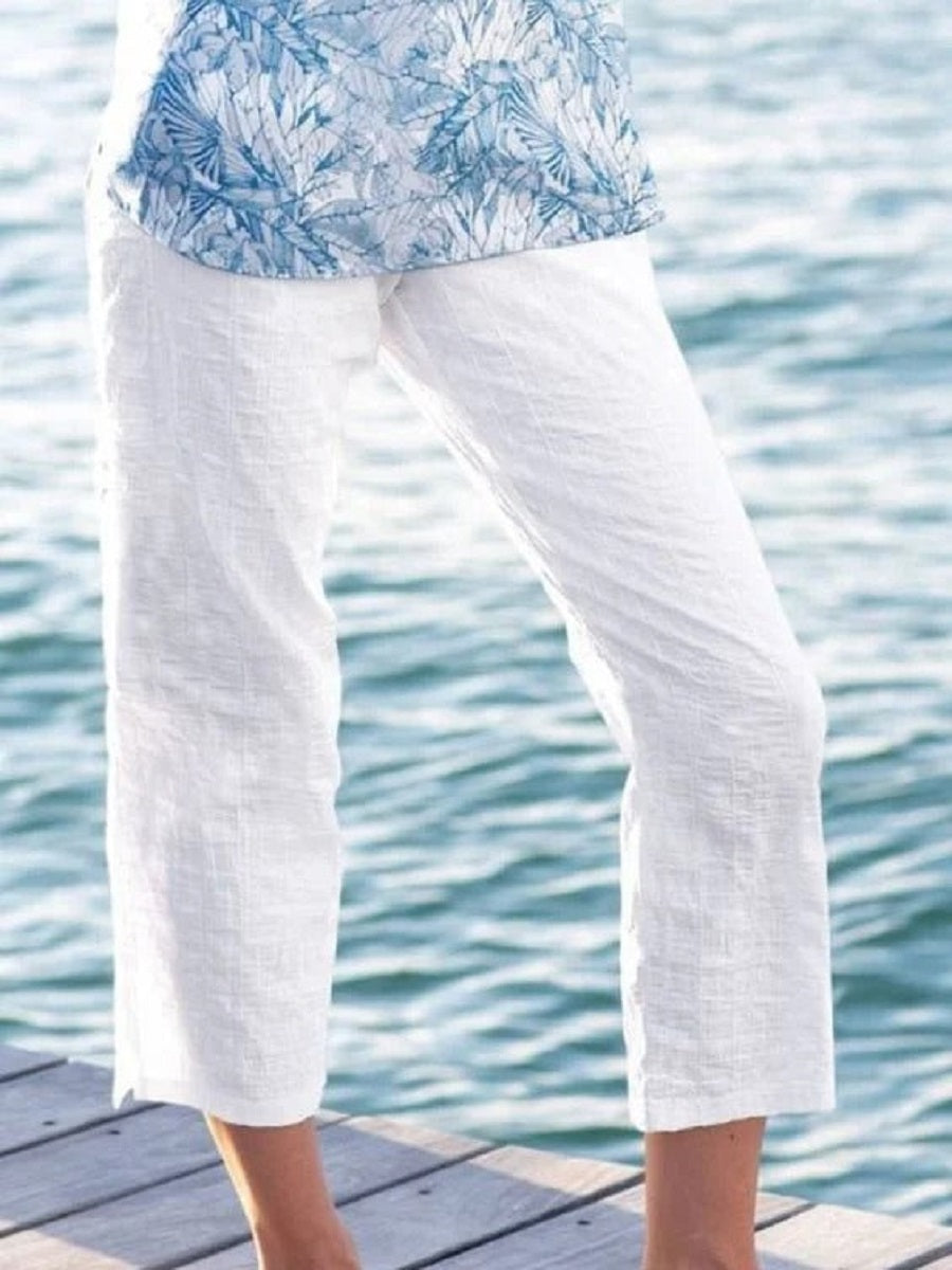White Casual Solid Comfortable Pants