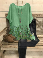LilyWish Crew Neck Casual Floral Print Short Sleeve Blouse