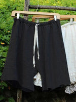 Women's Black Loose Drawstring Cotton Shorts