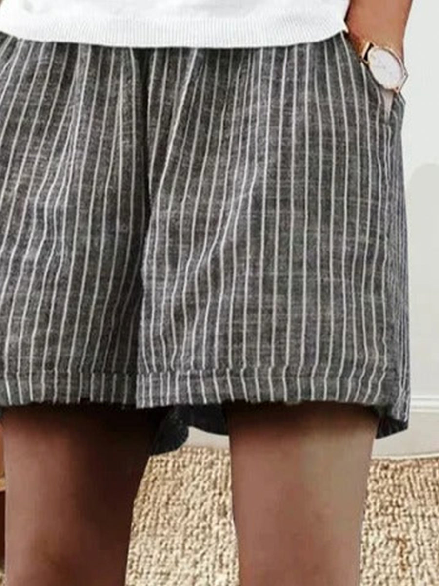 LilyWish Women's Casual Loose Cotton Striped Shorts