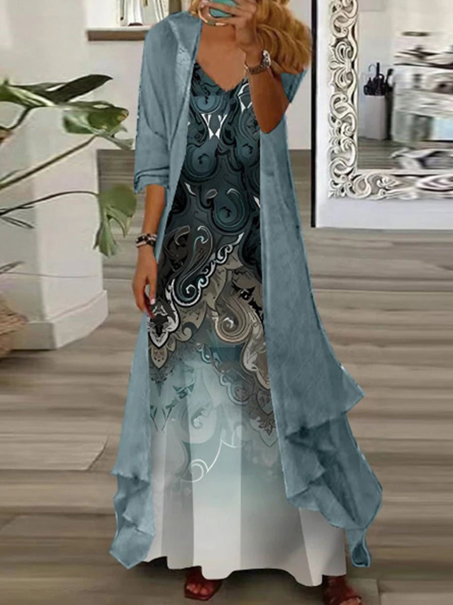 LilyWish Fresh V-Neck Maxi Dress With Outerwear