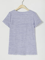 Casual Solid Embroidery V-neck Short Sleeve T-shirt