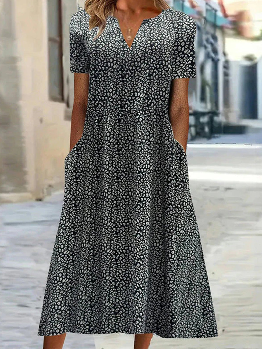 LilyWish Casual Vintage V-neck Short Sleeve Dress