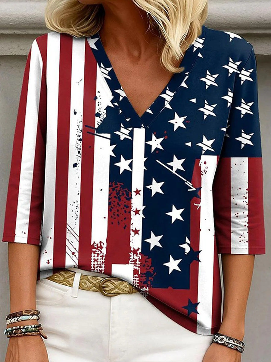 LilyWish Trendy V-neck 3/4 Sleeve Top