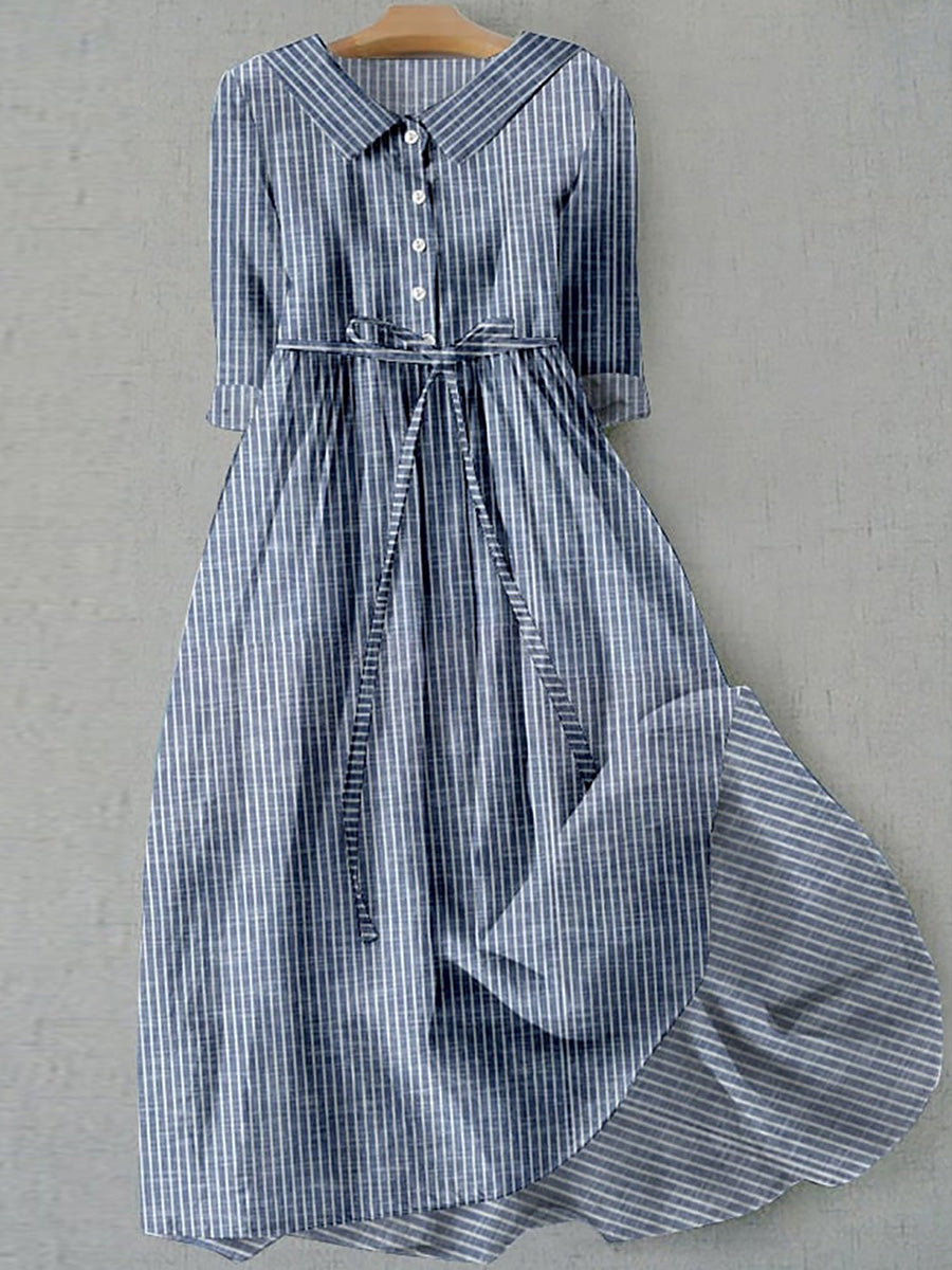 Casual Half Sleeve Stripes Print Loose Dress
