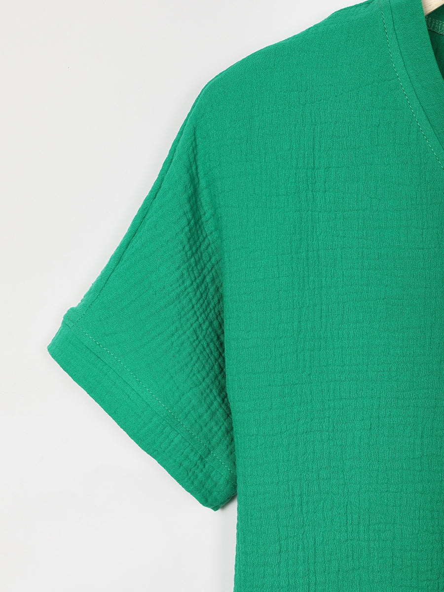 Solid Casual V-neck Short Sleeve T-shirt