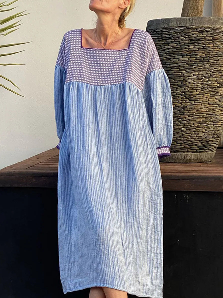 Square Neck Long Sleeve Midi Dress