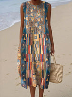 Colourful Geometric Print Round Neck Sleeveless Dress