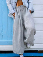 LilyWish Solid Color Pure Linen Parachute Pants