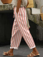 LilyWish Ethnic Stripe Lace-Up Elastic Waist Loose Casual Pants