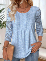 LilyWish Fresh Blue Round Neck 3/4 Sleeve Top