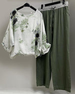 LilyWish Women's Floral Print Cotton And Linen Casual Twopiece Set