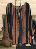 Orange Casual Graphic Tops Round Neck Long Sleeve Stripe Printed Blouse