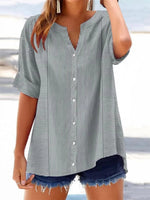 LilyWish Casual Striped V-neck Short Sleeve Top