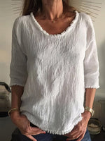 LilyWish Casual White Short Sleeve Tassel T-Shirt