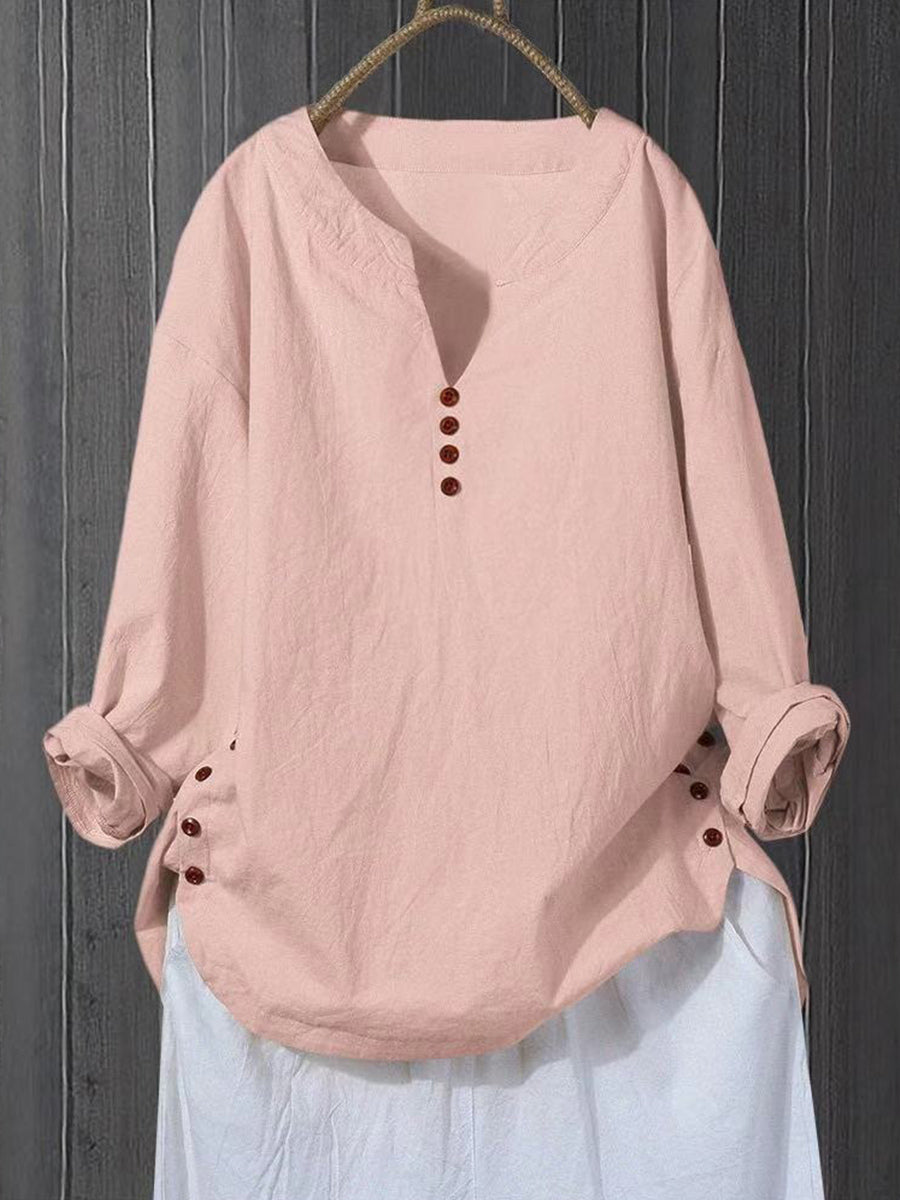 LilyWish Literary And Artistic Pullover V-Neck Loose Fitting Shirt