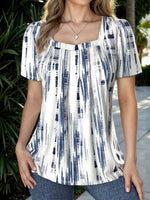 Casual Gradient Square Neck Short Sleeve Blouse