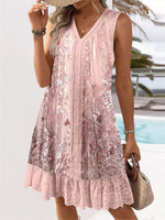 Women's Sleeveless V-neck Graphic Lace Midi Dress