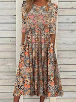 Multi Color Casual Round Neck Floral Printed Half Sleeve Dresses