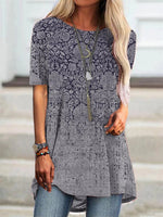LilyWish Round Neck Casual Short Sleeve Tribal T-shirt