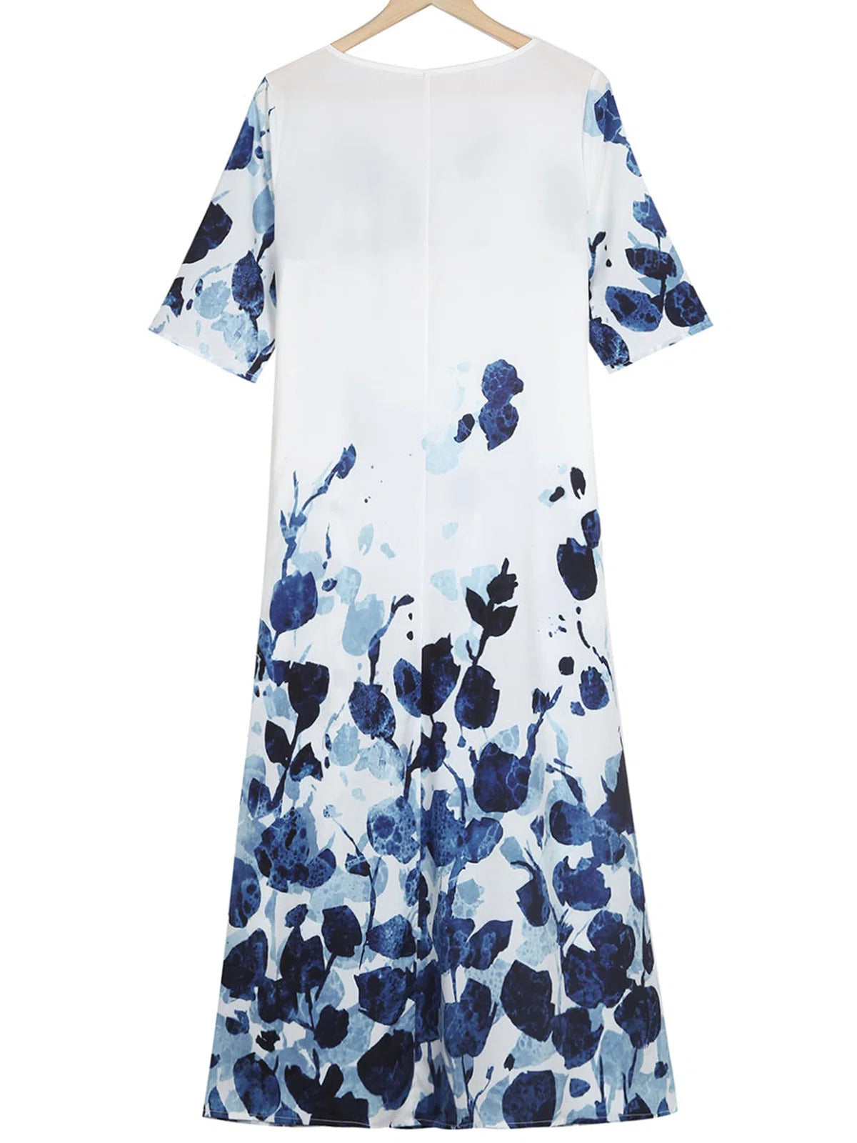 White Casual Round Neck Leaves Printed Short Sleeve Dresses