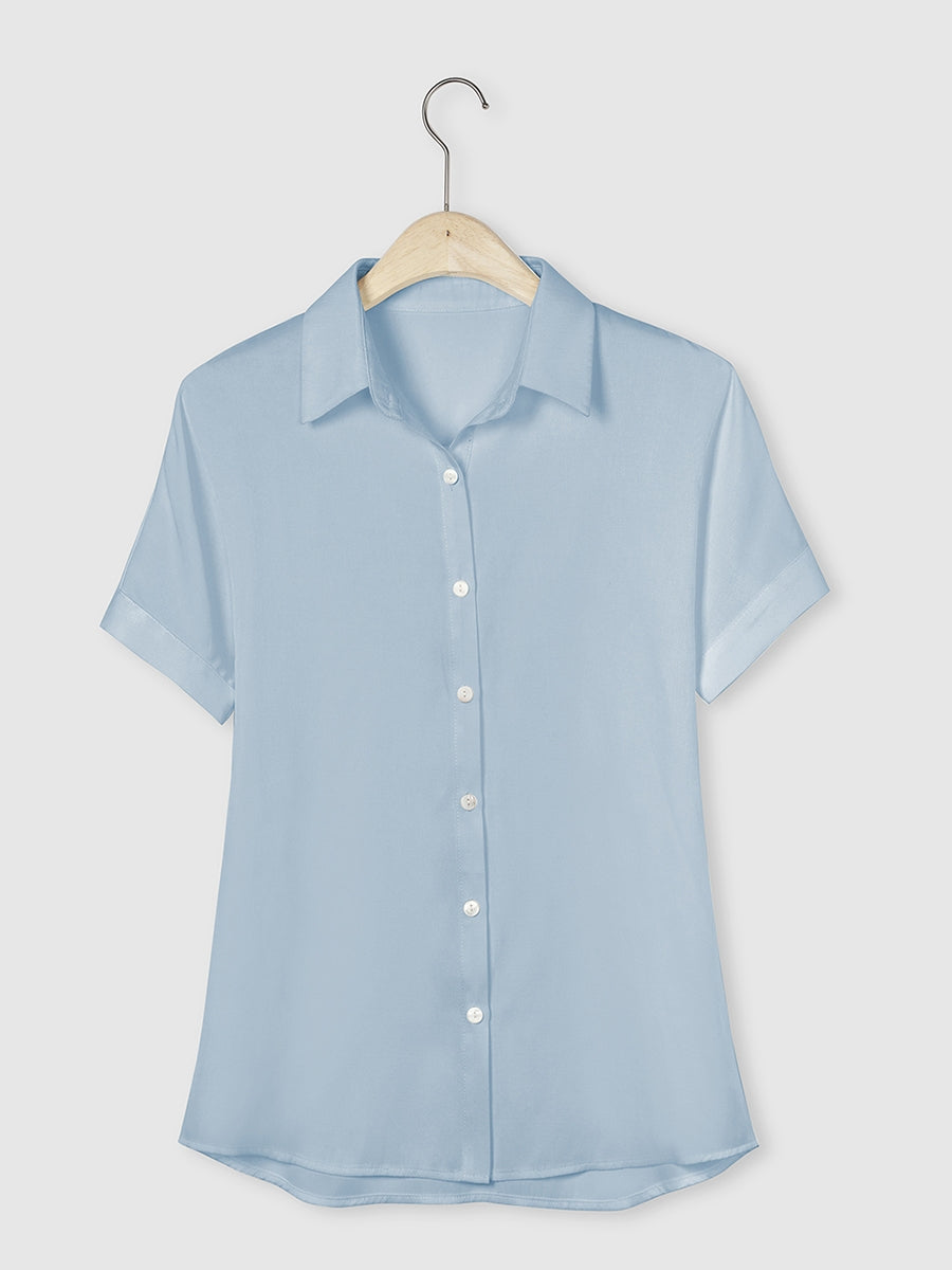 Solid Casual Stand Collar Short Sleeve Shirt