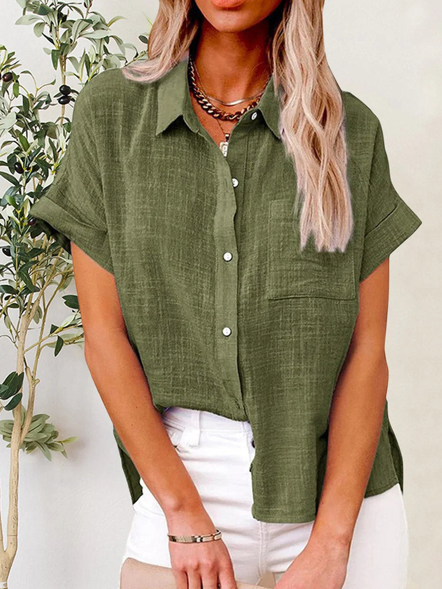 Solid Color Lapel Short Sleeve Casual T-shirt