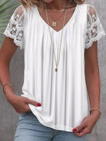 LilyWish Chic Plain White V-neck Short Sleeve Top