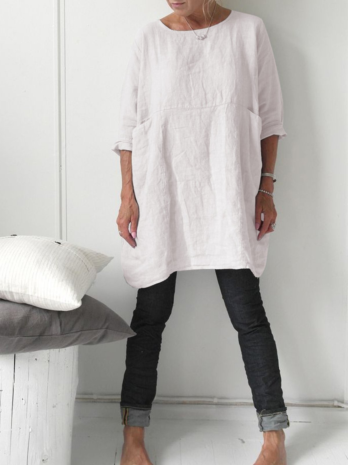 LilyWish Casual Crew Neck 3/4 Sleevee T-shirt with Pockets