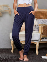 LilyWish Blue Purple Casual Solid Pants with Pockets