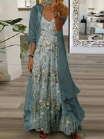 Women's Elegant Floral Maxi Dress with Lightweight Cardigan