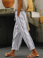 Women's Loose Striped Pants with Elastic Waist