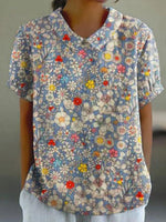 LilyWish Vintage Floral Print Short Sleeve Blouse