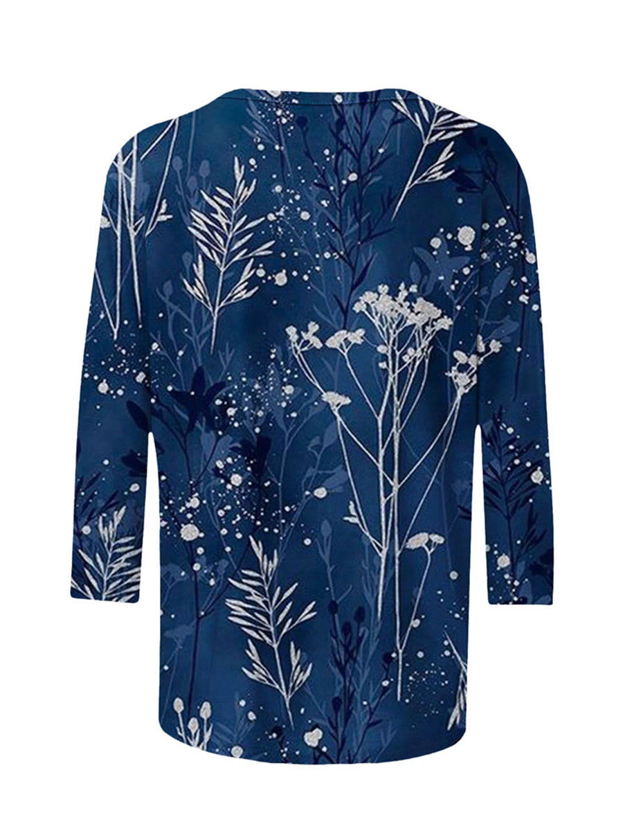 LilyWish Fashion Printed Loose Round Neck Casual Blouse