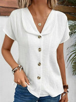 LilyWish Casual Solid Colour White Short Sleeve Blouse