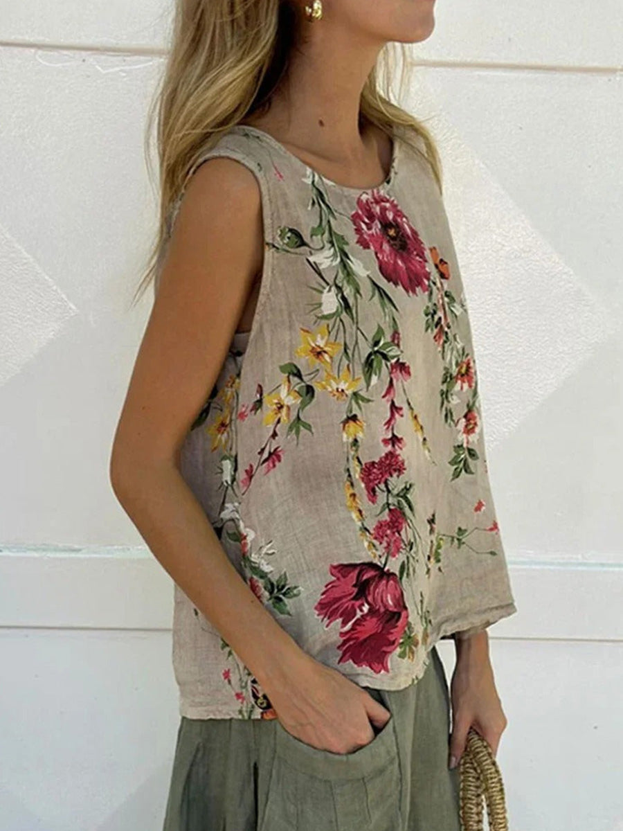 LilyWish Floral Print Round Neck Sleeveless Comfy Tank Top