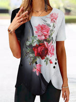 LilyWish Women’s Floral Color Block Short Sleeve Tunic Top With Side Buttons