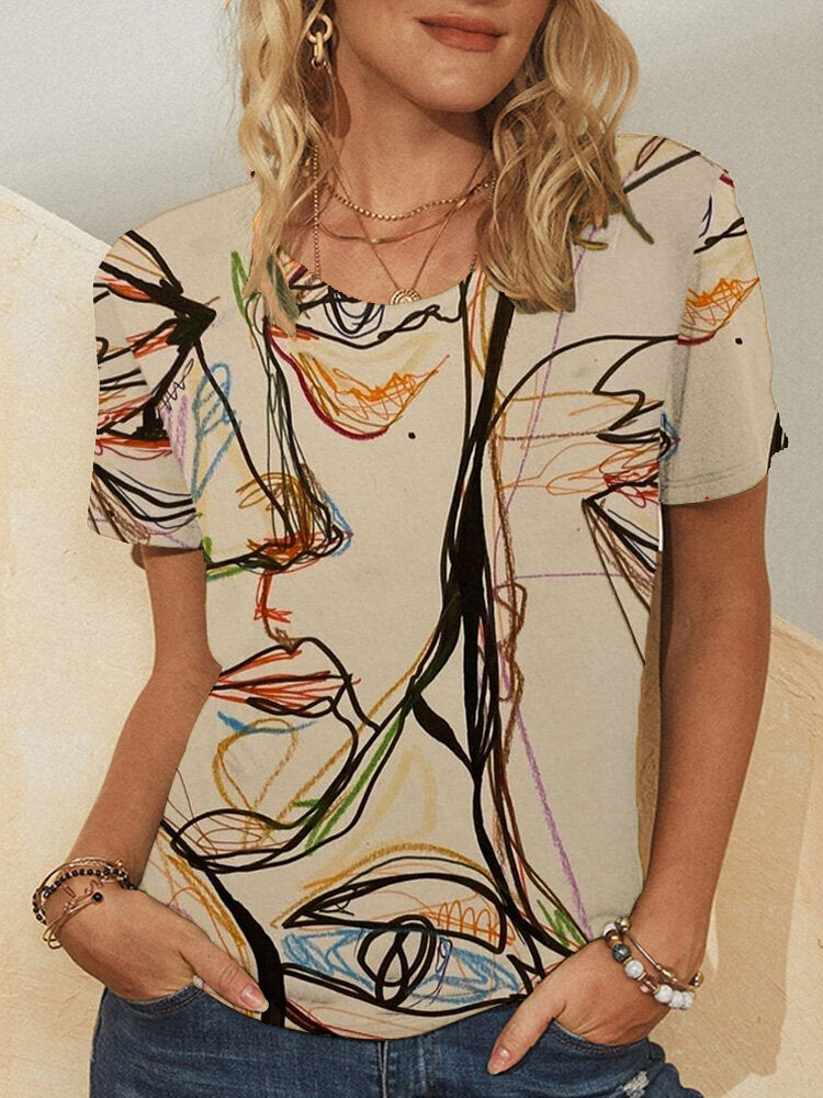 Abstract Print Short Sleeve Casual T-shirt