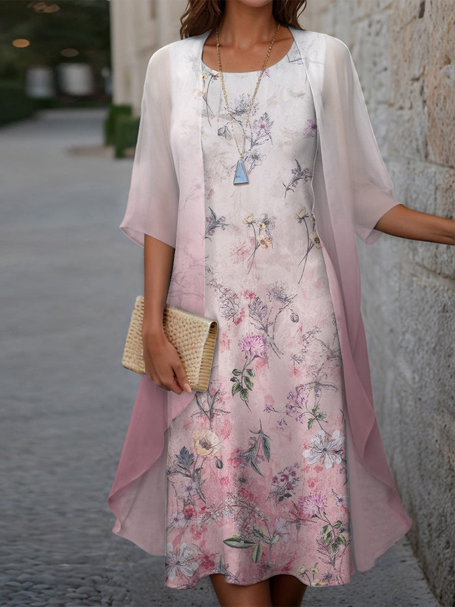 Women's Floral Print Sleeveless Midi Dress with Outerwear