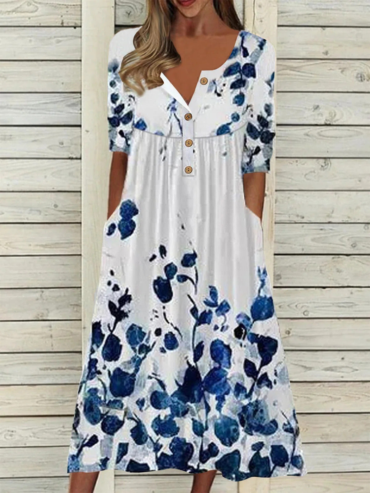 White Casual Round Neck Leaves Printed Short Sleeve Dresses