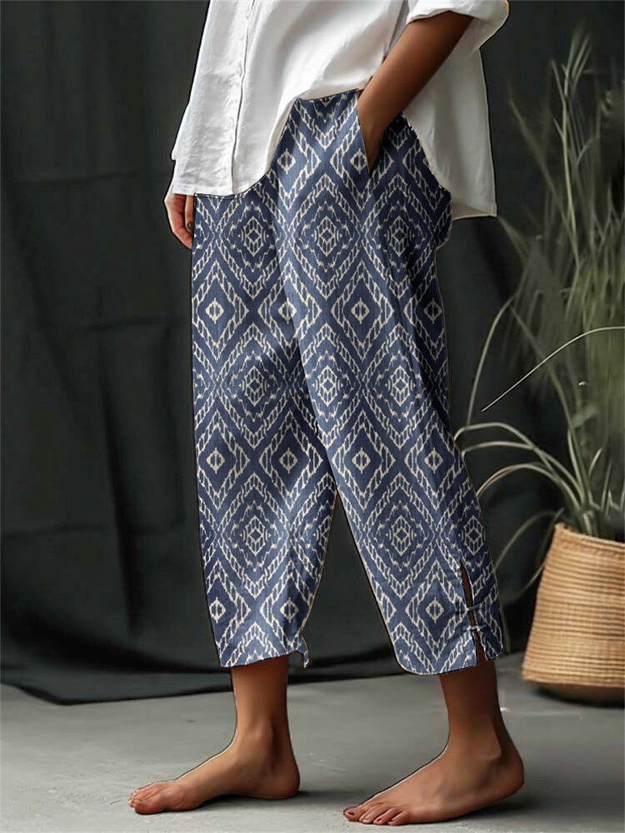 LilyWish Vintage Argyle Print Vacation Cropped Pants With Pocket