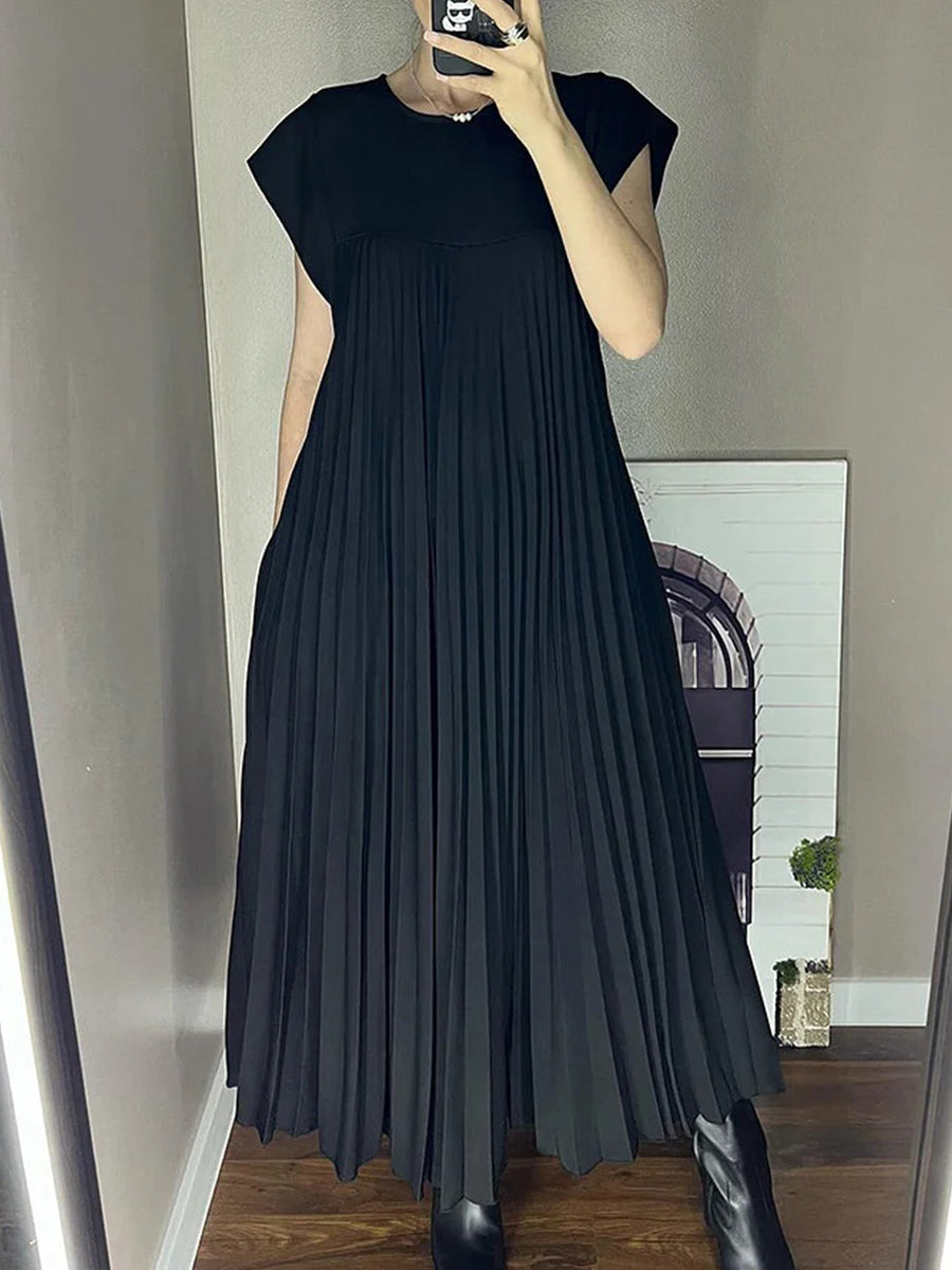 Sleeveless Pleated Simple Solid Color Dress