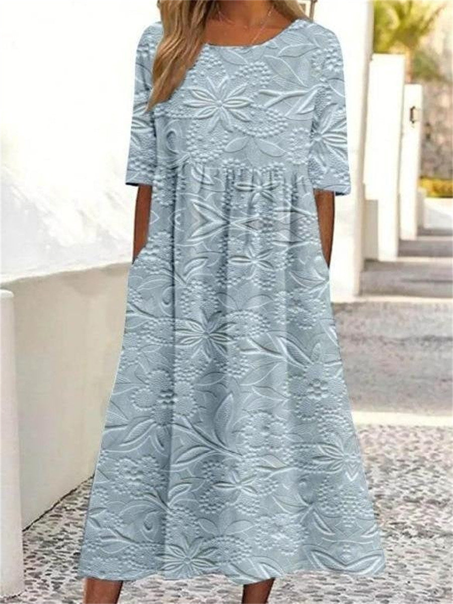 LilyWish Floral Print Crew Neck Half Sleeve Comfy Vintage Maxi Dress