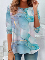 Casual Gradient Round Neck Long Sleeve T-Shirt