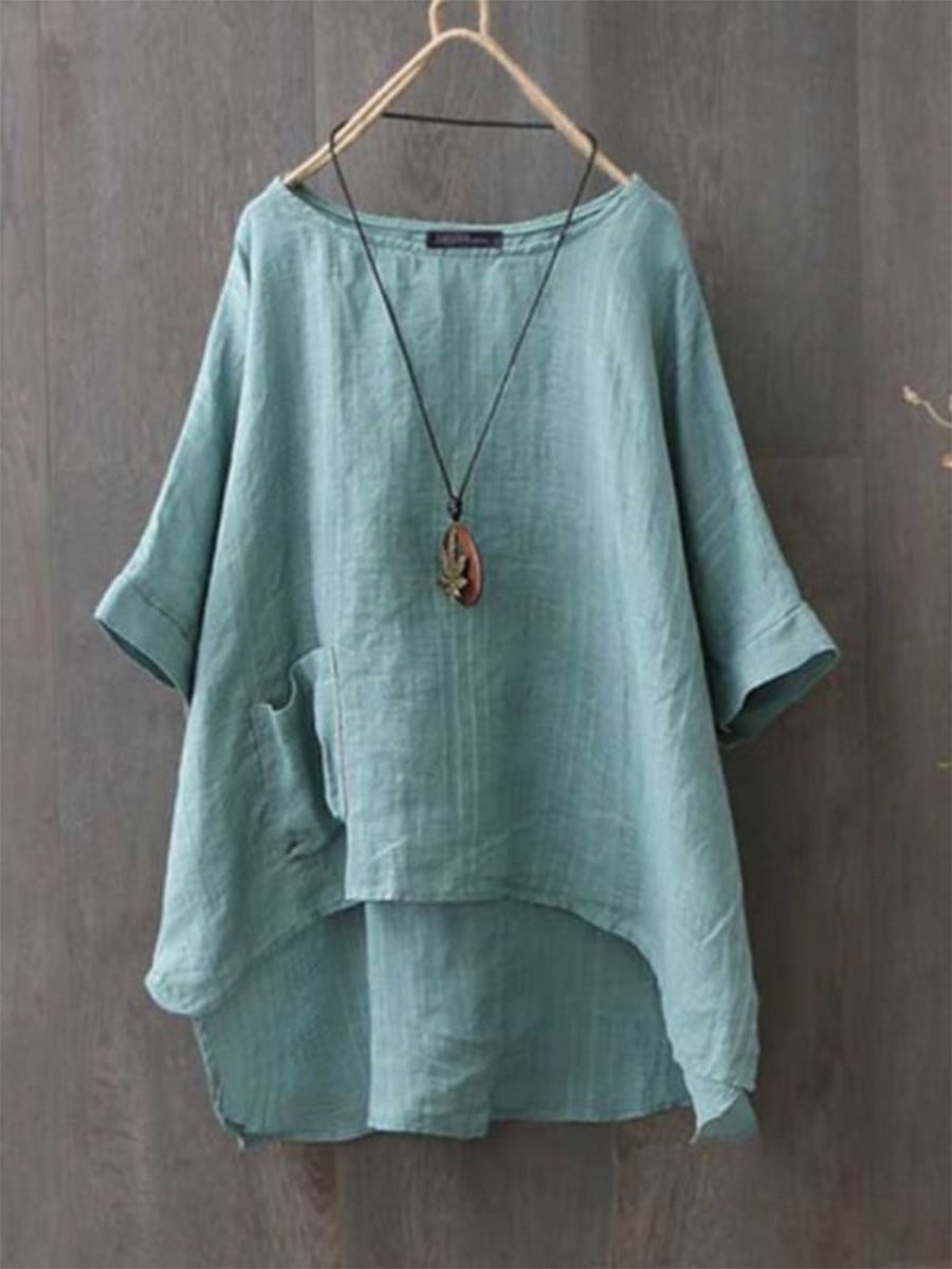 LilyWish Casual Round Neck Shirt With Irregular Hem Design