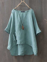 LilyWish Casual Round Neck Shirt With Irregular Hem Design