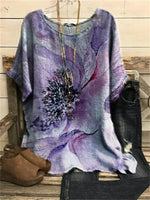 Crew Neck Floral Casual Vacation Tops Purple