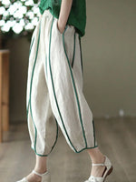 White Patchwork Linen Harem Pants